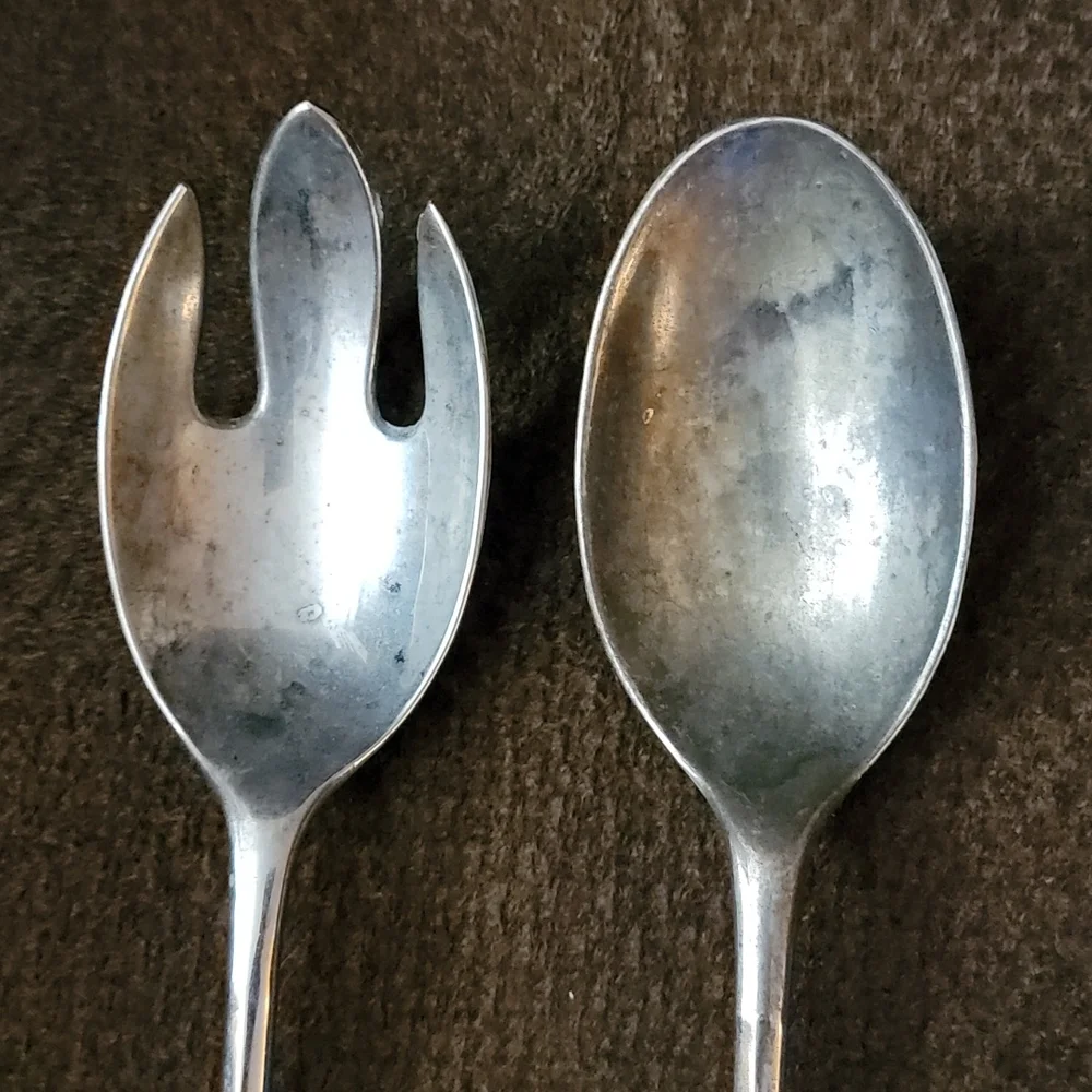 Vintage Metal Salad Serving Set Heavy